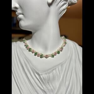 Handmade Beaded Necklace with Green and Pink Accents